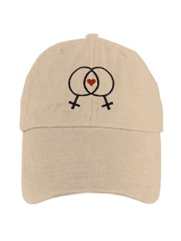 - Tan Baseball Hat Double Lesbian Symbols - LGBT Lesbian Pride Cap