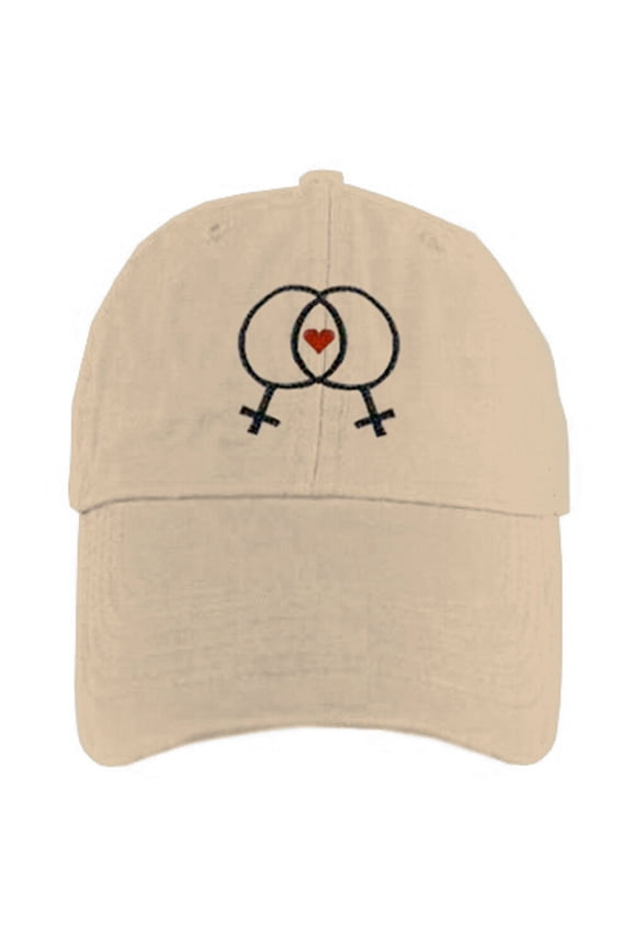 - Tan Baseball Hat Double Lesbian Symbols - LGBT Lesbian Pride Cap