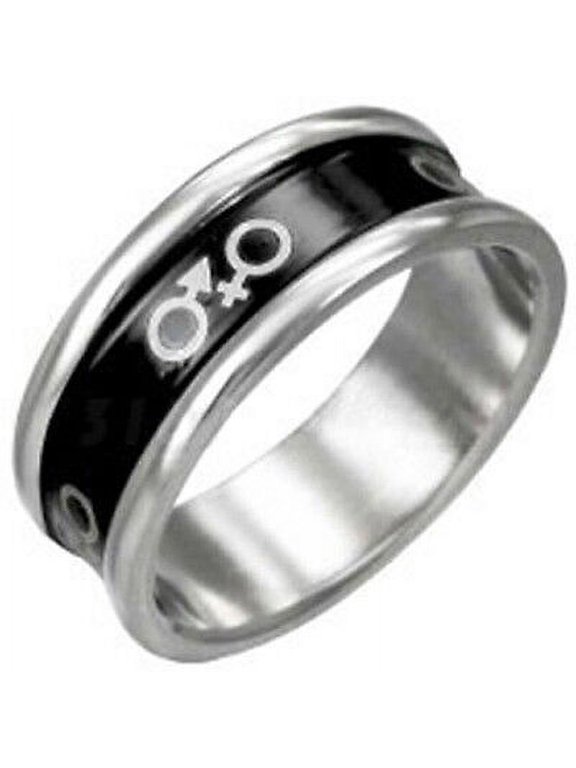- Transgender Pride Male & Female Round Edge Black Enamel Pride Ring