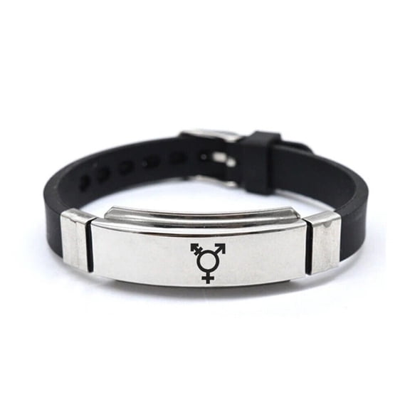 Pride Shack - Transgender Symbol Steel Plate Stitch Accent Black Rubber Wristlet