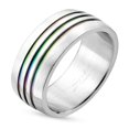 thumbnail image 1 of Pride Shack - Triple Line Rainbow Anodized Ring - Lesbian Gay Pride Ring Steel, 1 of 1