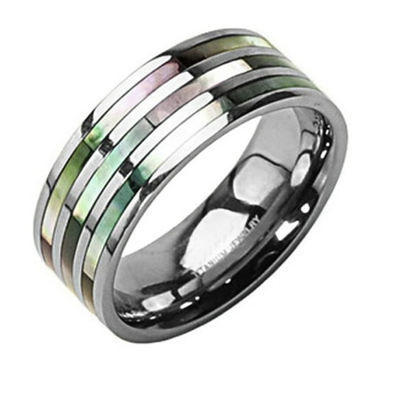 Pride Shack - Triple Multi Color Abalone Inlay Ring - Titanium Steel Ring Band