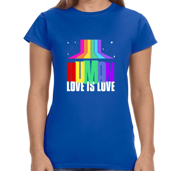 Pride Shirt HUMAN LGBTQ Flag Gay Pride Month Rainbow Lesbian Womens Shirts