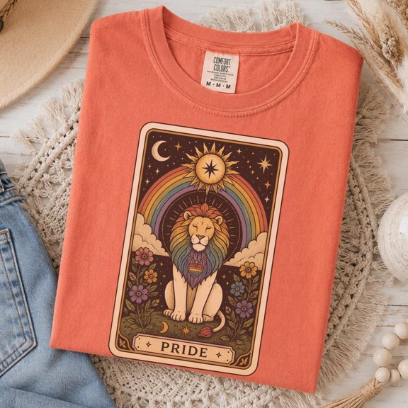 Pride Shirt Rainbow Lion Tee Leo Astrology Sign Animal Tarot Cards