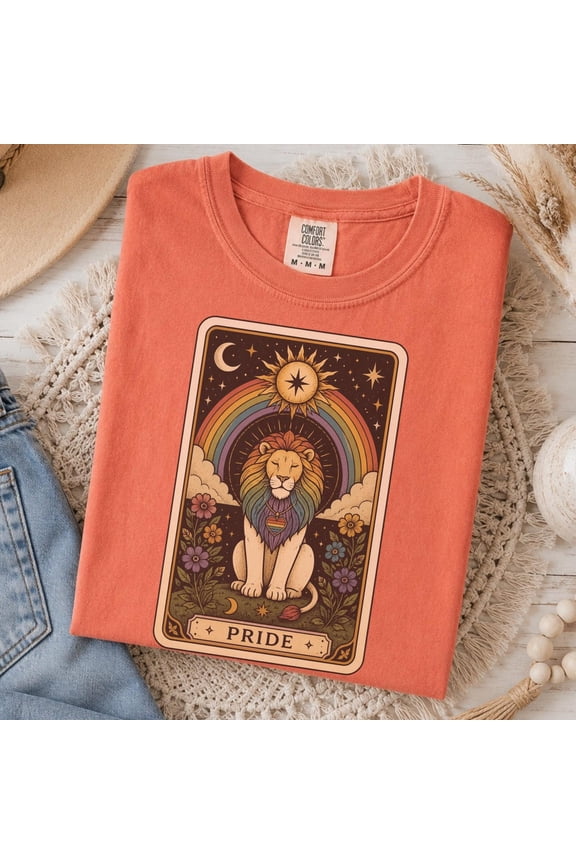 Pride Shirt Rainbow Lion Tee Leo Astrology Sign Animal Tarot Cards