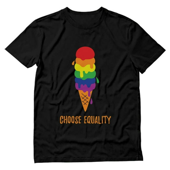 Pride Shirt for Men - Choose Equality Ice Cream Rainbow Design - Support for LGBTQ Rights - Large Black