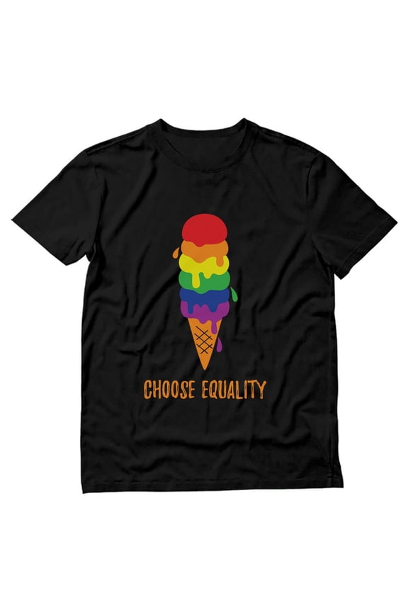 Pride Shirt for Men - Choose Equality Ice Cream Rainbow Design - Support for LGBTQ Rights - X-Large Black