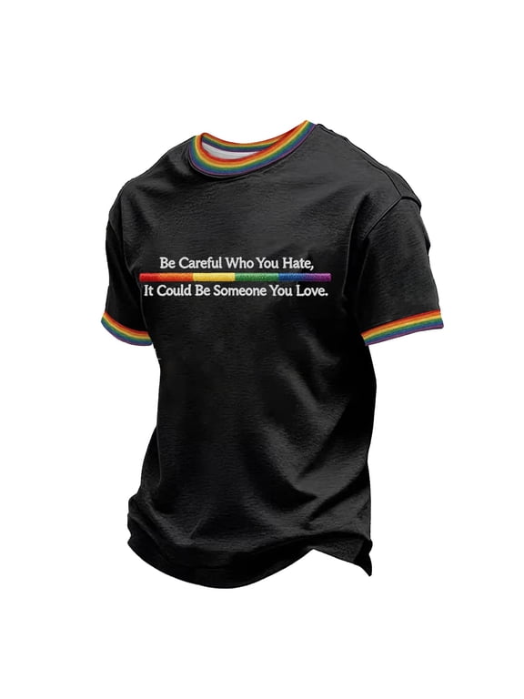 Pride Shirt for Men Rainbow Trim T-Shirt Short Sleeve Casual Soft Graphic Shirt for Pride & Everyday Wear