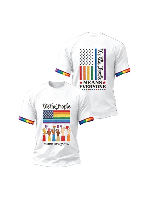 Pride Shirt for Men "We The People Means Everyone" Flag Print T-Shirt Short Sleeve Casual Graphic Shirt for Pride Parades & Events