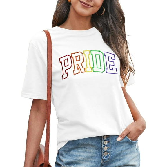 Pride Shirts for Women: Rainbow Embroidered Graphic Tees LGBT Tshirt Proud Ally Tops Summer Casual Short Sleeve Tee