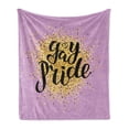 thumbnail image 1 of Pride Soft Flannel Fleece Throw Blanket, Golden Yellow Tones Dots on Lilac with Cursive Gay Pride Lettering, Cozy Plush for Indoor and Outdoor Use, 50" x 60", Lilac Multicolor, by Ambesonne, 1 of 6