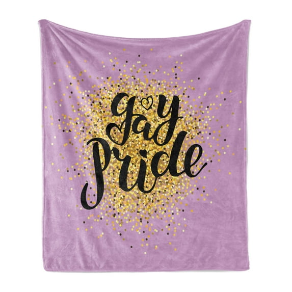 Pride Soft Flannel Fleece Throw Blanket, Golden Yellow Tones Dots on Lilac with Cursive Gay Pride Lettering, Cozy Plush for Indoor and Outdoor Use, 70" x 90", Lilac Multicolor, by Ambesonne