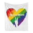 thumbnail image 1 of Pride Soft Flannel Fleece Throw Blanket, Illustration of Colorful Heart LGBT Colors Love Wins Hashtag Peace, Cozy Plush for Indoor and Outdoor Use, 60" x 80", Multicolor, by Ambesonne, 1 of 6