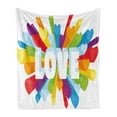 thumbnail image 1 of Pride Soft Flannel Fleece Throw Blanket, Love Burst with Little Colorful Hearts and Word LGBT Gay Lesbian Romance Theme, Cozy Plush for Indoor and Outdoor Use, 50" x 70", Multicolor, by Ambesonne, 1 of 5