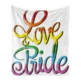 thumbnail image 1 of Pride Soft Flannel Fleece Throw Blanket, Love and Pride Text Design Lettering Calligraphy Rainbow Colors Relationship, Cozy Plush for Indoor and Outdoor Use, 50" x 70", Multicolor, by Ambesonne, 1 of 5