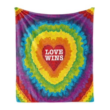 Pride Soft Flannel Fleece Throw Blanket, Love Wins Celebration Tie Dye Digital Print Backdrop and Rainbow Colors Happiness, Cozy Plush for Indoor and Outdoor Use, 70" x 90", Multicolor, by Ambesonne
