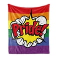 thumbnail image 1 of Pride Soft Flannel Fleece Throw Blanket, Pop Art Style Comic Book Pride Hand Lettering Effect and Rainbow Flag Image, Cozy Plush for Indoor and Outdoor Use, 70" x 90", Multicolor, by Ambesonne, 1 of 5
