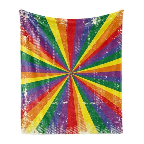 Pride Soft Flannel Fleece Throw Blanket, Radial Vintage Style Scratched Backdrop for Homosexual Gay Lesbian Couples Print, Cozy Plush for Indoor and Outdoor Use, 50" x 70", Multicolor, by Ambesonne