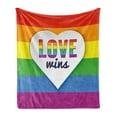 thumbnail image 1 of Pride Soft Flannel Fleece Throw Blanket, Rainbow Flag with Stripes Heart with Love Wins Text LGBT Culture Colorful, Cozy Plush for Indoor and Outdoor Use, 60" x 80", Multicolor, by Ambesonne, 1 of 6