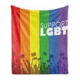 thumbnail image 1 of Pride Soft Flannel Fleece Throw Blanket, Support LGBT Calligraphy with Celebration Theme Crowd People Silhouette with Flags, Cozy Plush for Indoor and Outdoor Use, 60" x 80", Multicolor, by Ambesonne, 1 of 5