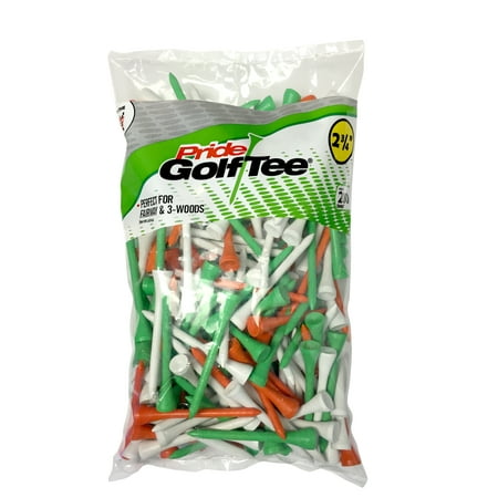 Pride Golf Tees, 2.75", Mixed Colors (Orange, White, Green), 200-Count – Durable Wood Tees for Golf, Consistent Drives