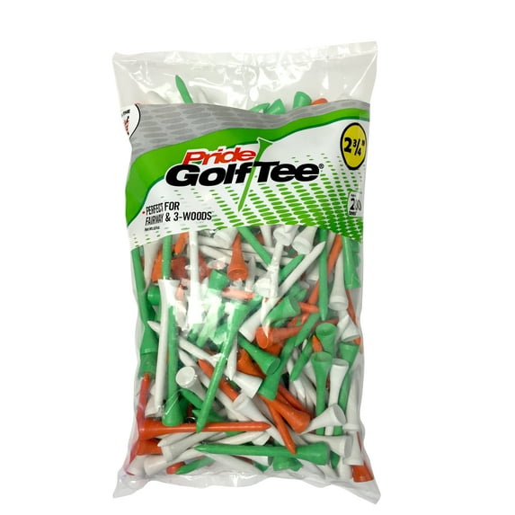 Pride Golf Tees, 2.75", Mixed Colors (Orange, White, Green), 200-Count – Durable Wood Tees for Golf, Consistent Drives