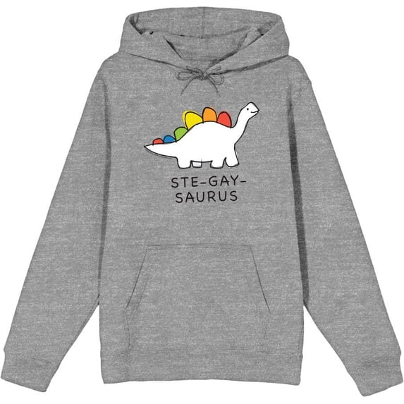 Pride Ste-Gay-Saurus Adult Heather Gray Long Sleeve Hoodie-3XL