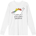 thumbnail image 1 of Pride Ste-Gay-Saurus Adult White Crew Neck Long Sleeve Tee-XS, 1 of 2