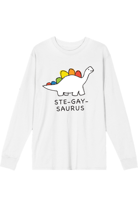 Pride Ste-Gay-Saurus Crew Neck Long Sleeve Adult Tee
-XL-White
