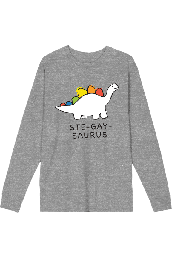 Pride Ste-Gay-Saurus Crew Neck Long Sleeve Heather Gray Adult Tee
-Small