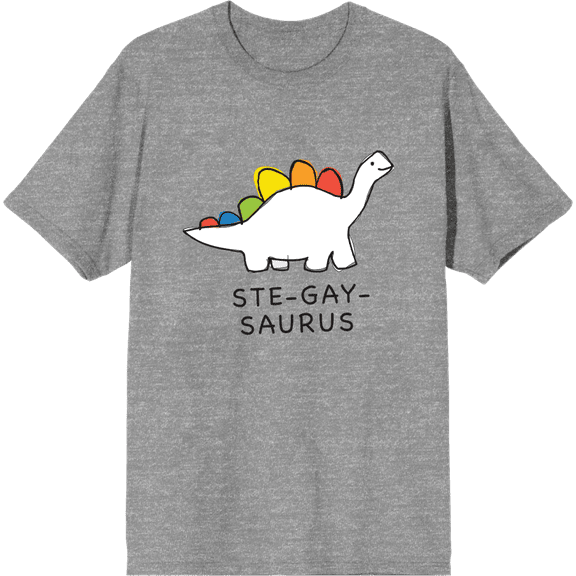 Pride Ste-Gay-Saurus Crew Neck Short Sleeve Adult T-shirt
-Medium-Heather Gray