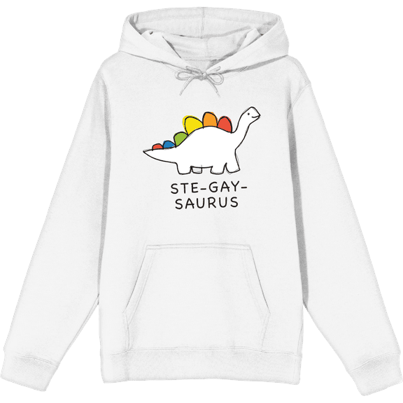 Pride Ste-Gay-Saurus Long Sleeve Adult Hooded Sweatshirt-Medium-White