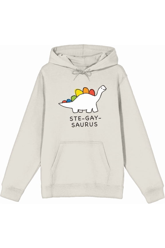 Pride Ste-Gay-Saurus Long Sleeve Adult Hooded Sweatshirt-XL-Cream