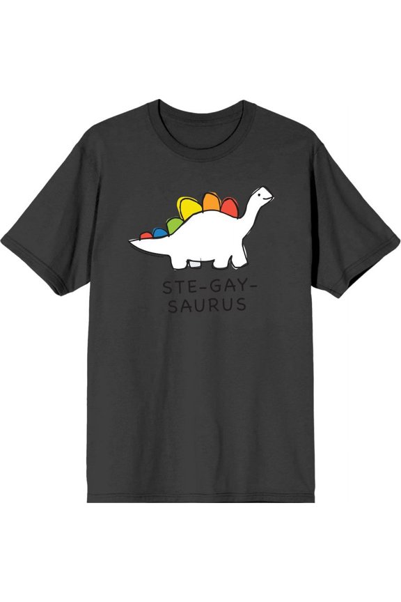 Pride Ste-Gay-Saurus Men's Charcoal Crew Neck Short Sleeve Tee-Large