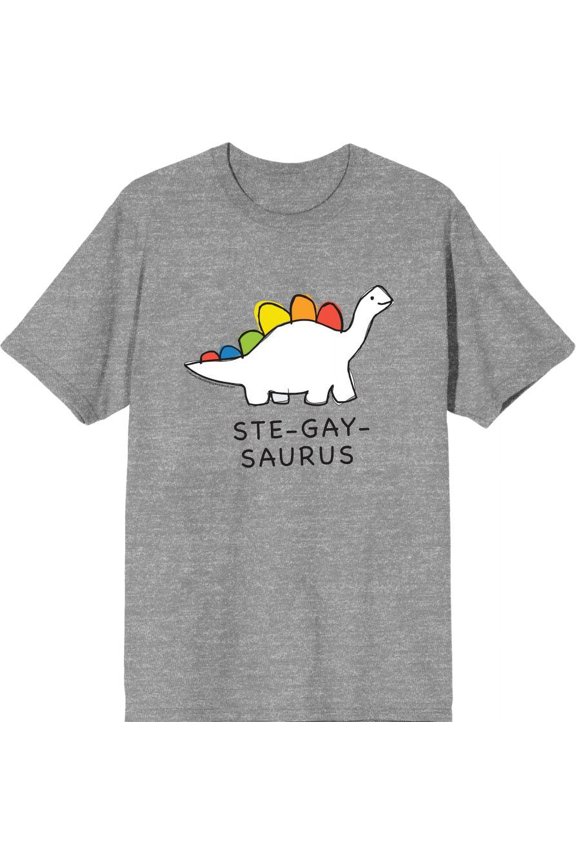 Pride Ste-Gay-Saurus Men's Heather Gray Crew Neck Short Sleeve Tee-Large