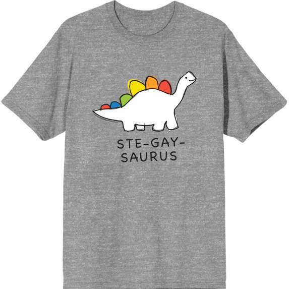 Pride Ste-Gay-Saurus Men's Heather Gray Crew Neck Short Sleeve Tee-Medium