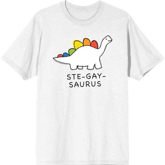 Pride Ste-Gay-Saurus Men's White Crew Neck Short Sleeve Tee-Large