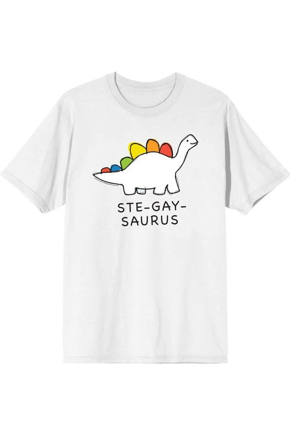 Pride Ste-Gay-Saurus Men's White Crew Neck Short Sleeve Tee-Medium
