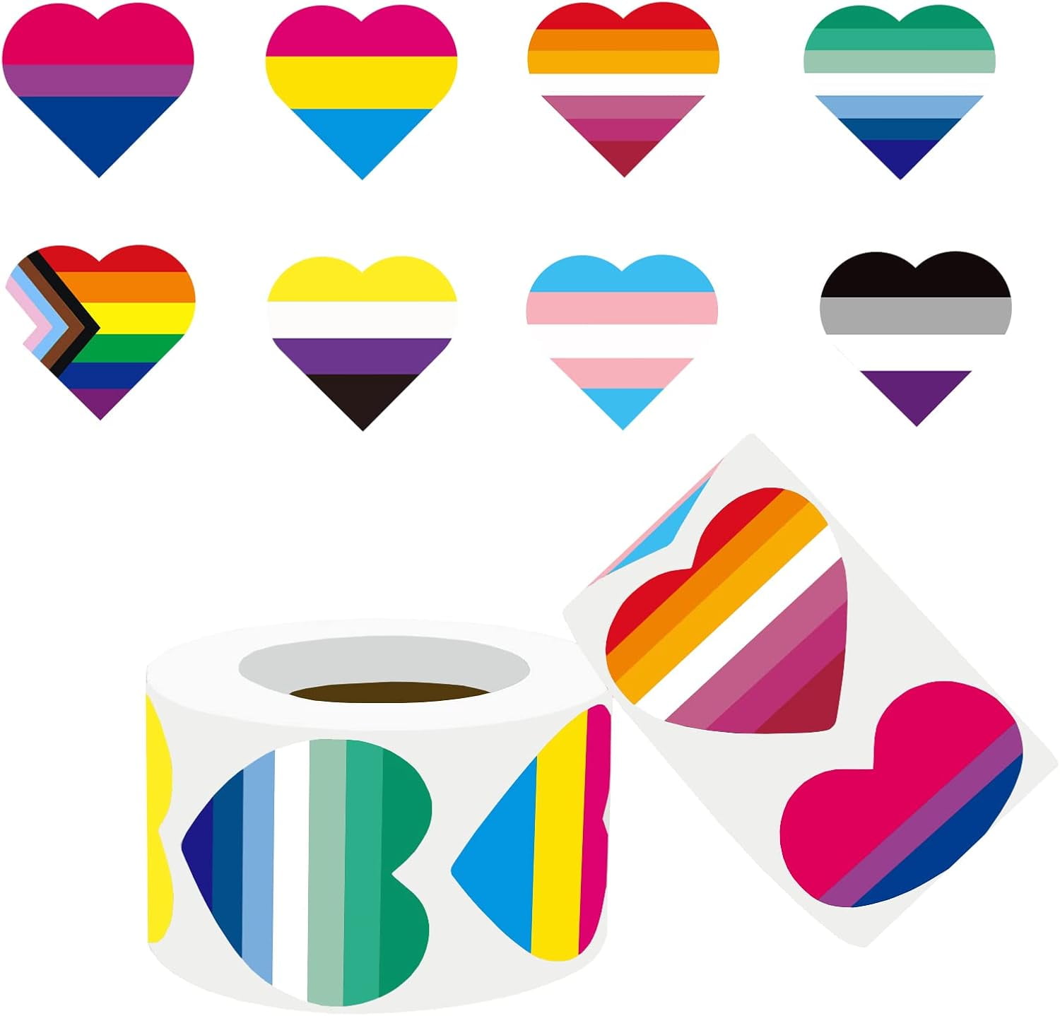 Pride Stickers 1000 PCS, Heart LGBTQ+ Pride Flag Stickers Roll Pack for Transgender Lesbian Bi Nonbinary LGBTQ Gay Stuff Parade Accessories Present (500 Pieces Per Roll)