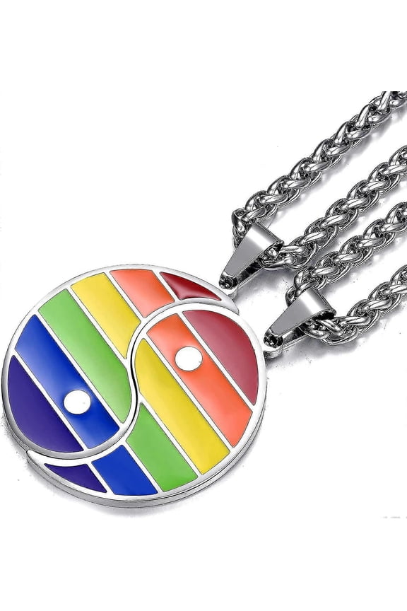 Pride Stuff Yin Yang Pendant Necklace For Lesbian And Gay Pride 24 Inch Stainless Steel Chain