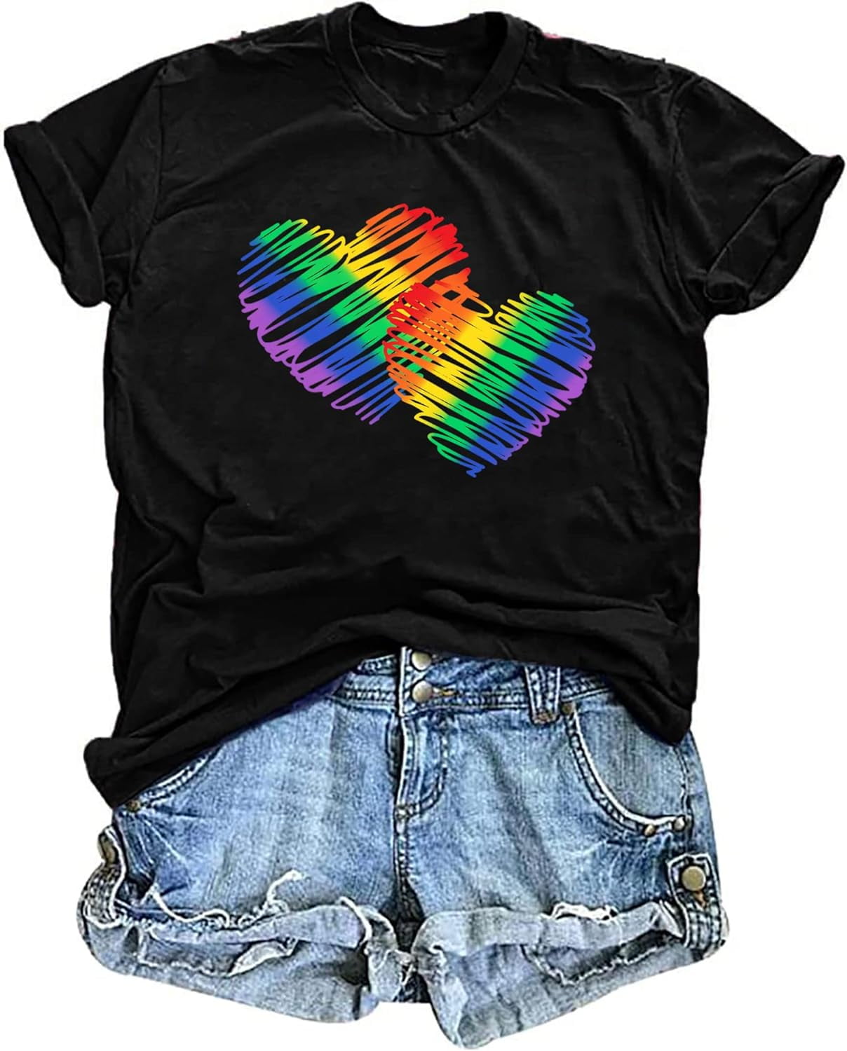 Pride T Shirts Women Rainbows Heart Graphic Tees Shirts LGBT Shirts