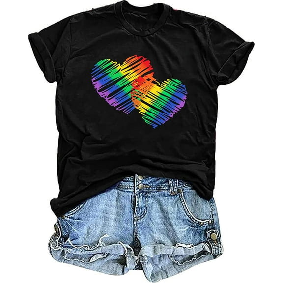 Pride T Shirts Women Rainbows Heart Graphic Tees Shirts LGBT Shirts Casual Short Sleeve Tops