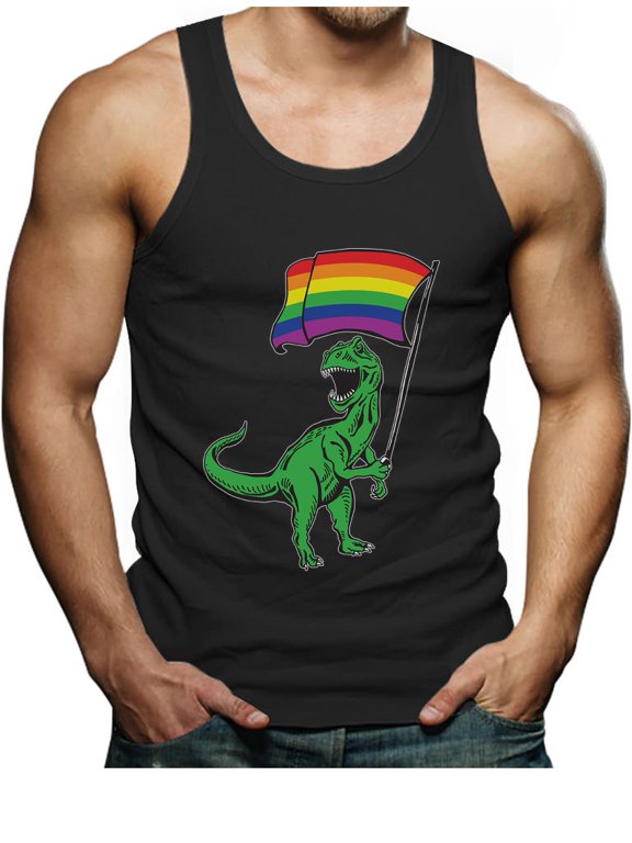 Pride Tank Top for Men - Trex with Gay American Flag Design - Perfect LGBTQ Supportive Gift - Comfortable Rainbow Mens Singlet XX-Large Black