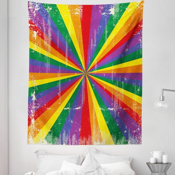 Pride Tapestry, Radial Vintage Style Scratched Backdrop for Homosexual Gay Lesbian Couples Print, Fabric Wall Hanging Decor for Bedroom Living Room Dorm, 5 Sizes, Multicolor, by Ambesonne