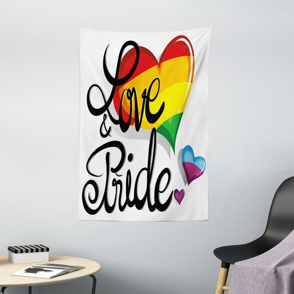 Pride Tapestry, Vibrant Big and Little Hearts Gay Lesbian Transsexual Romantic Design Love and Pride, Wall Hanging for Bedroom Living Room Dorm Decor, 40W X 60L Inches, Multicolor, by Ambesonne