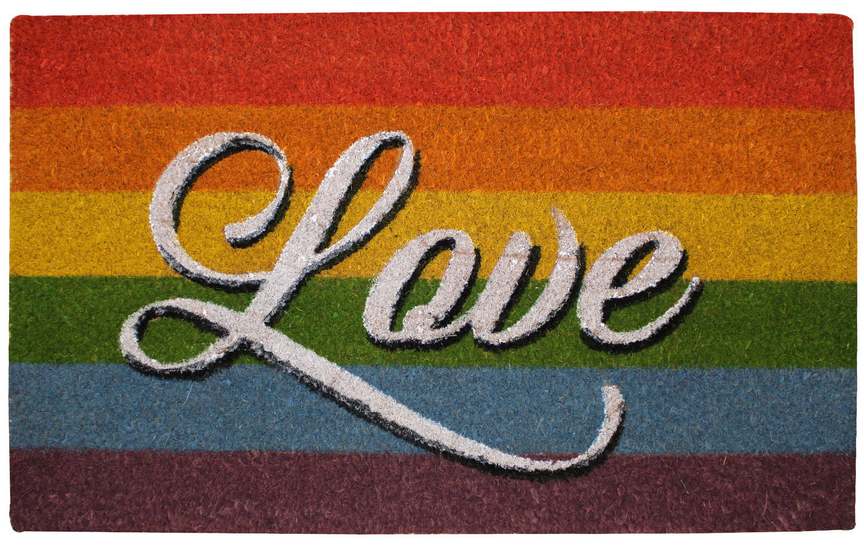 Pride Together Coir Doormat, Love Rainbow Colorful Entrance Front Door
