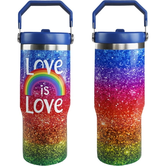 Pride Tumbler - Pride Gifts for Women Men - 30oz Rainbow Pride Month Insulated Tumbler with Handle and Flip Straw, Perfect LGBTQ Gifts for Lesbian/Gay/Bisexual