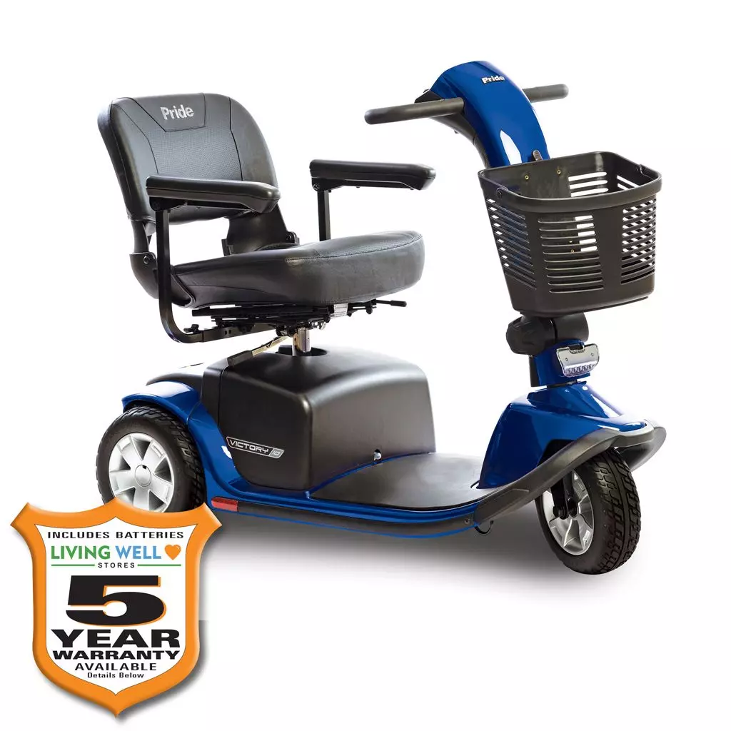 Pride Victory 10 3Wheel Heavy Duty Mobility Scooter, 400 Lbs. Weight Capacity, With Available 5