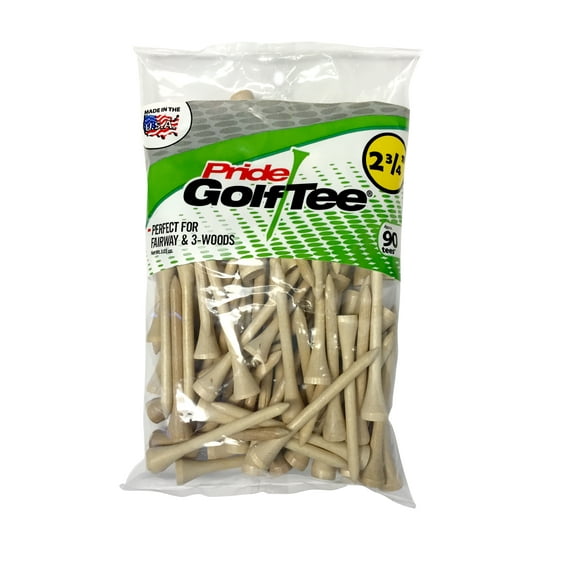 Pride Deluxe Golf Tee 2-3/4" Natural – 90 Count, 100% Solid Hardwood Tees for Trusted Performance and Classic Durability