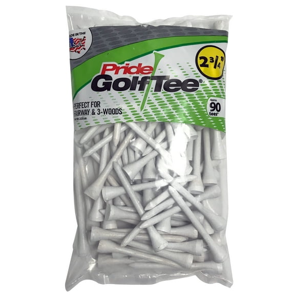 Pride Golf Tees – 2.75" Wood, White, 90 Count – Durable, Classic Golf Tees for Golf, Consistent Drives